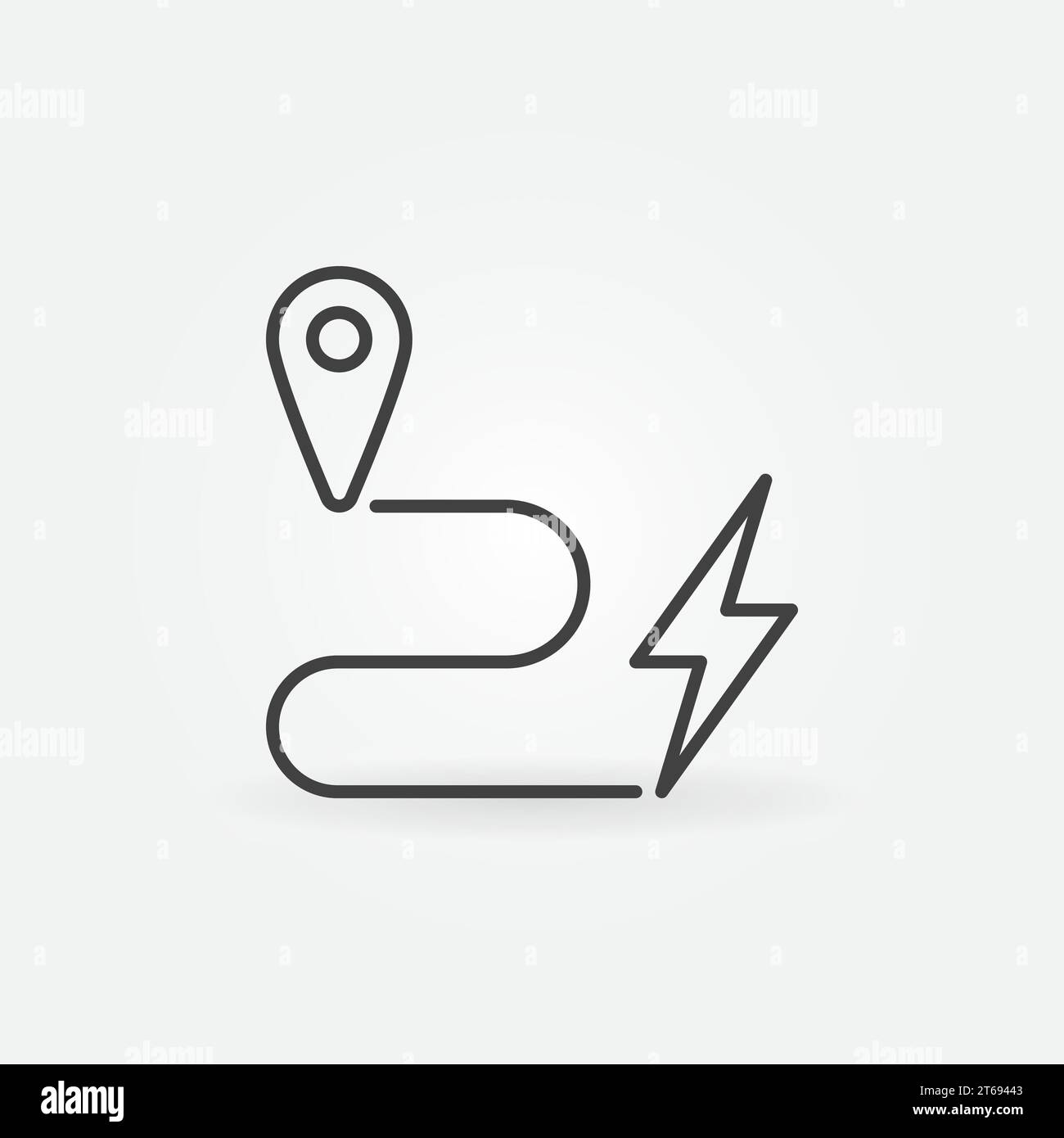 Map pointer and lightning vector outline concept icon or sign Stock Vector