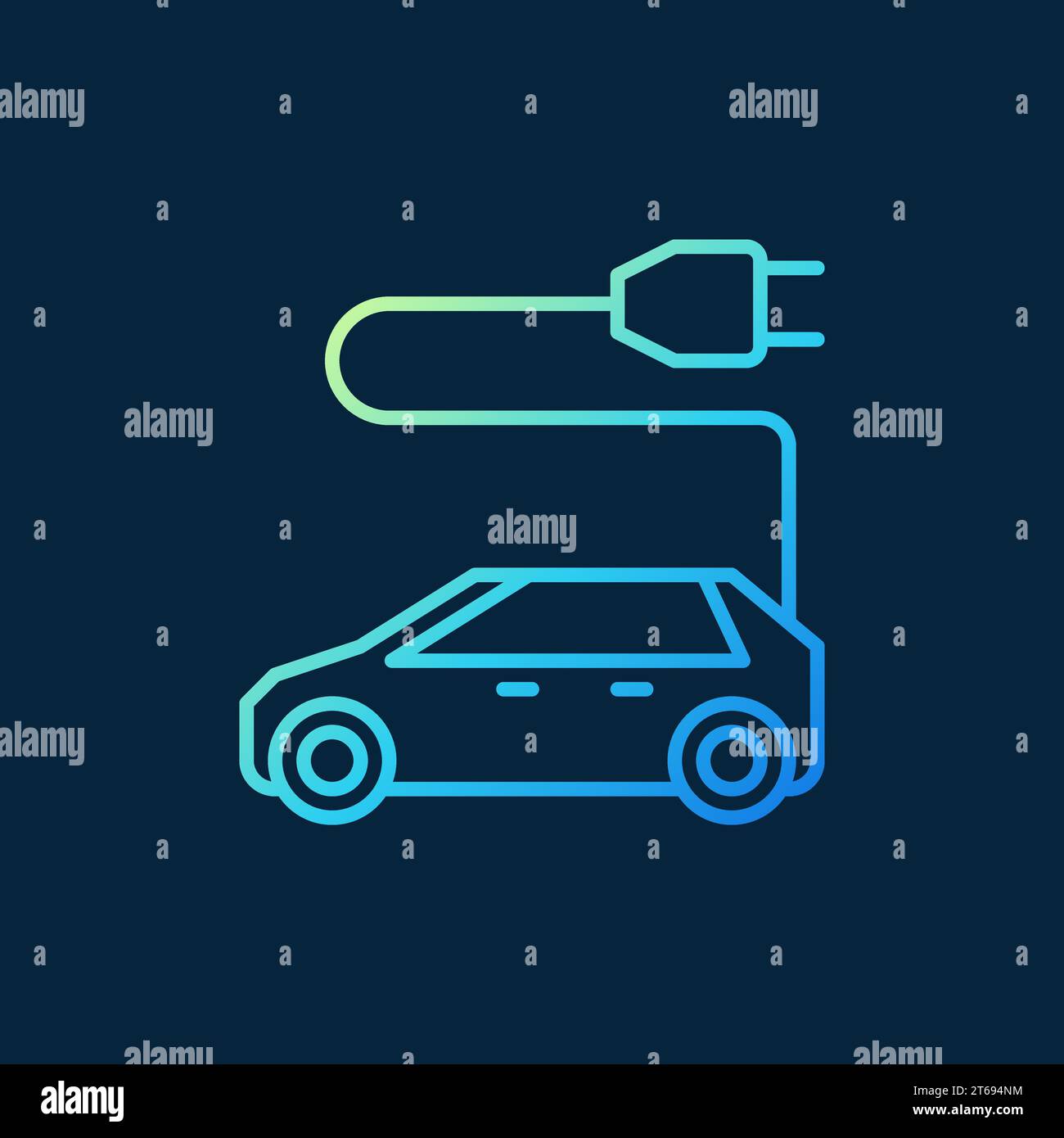 Vector electric car with plug colored icon or symbol in thin line style ...