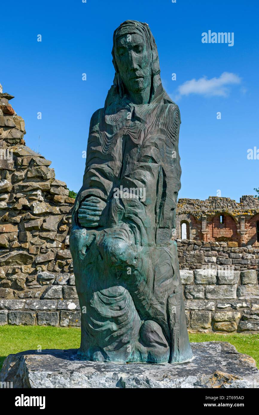 Statue of St Cuthbert, by Fenwick Lawson. At Lindisfarne Priory, Holy