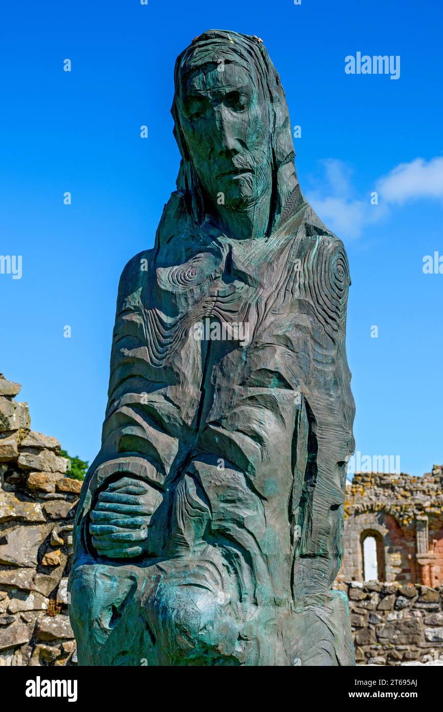 Statue of St Cuthbert, by Fenwick Lawson. At Lindisfarne Priory, Holy