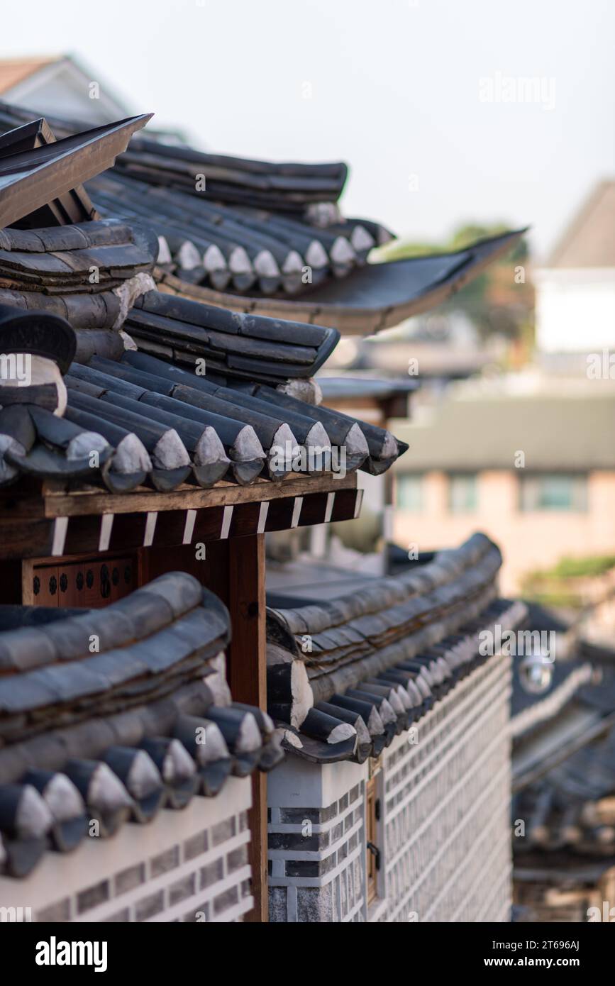 Bukchon Hanok village old traditional Korean architecture district and ...