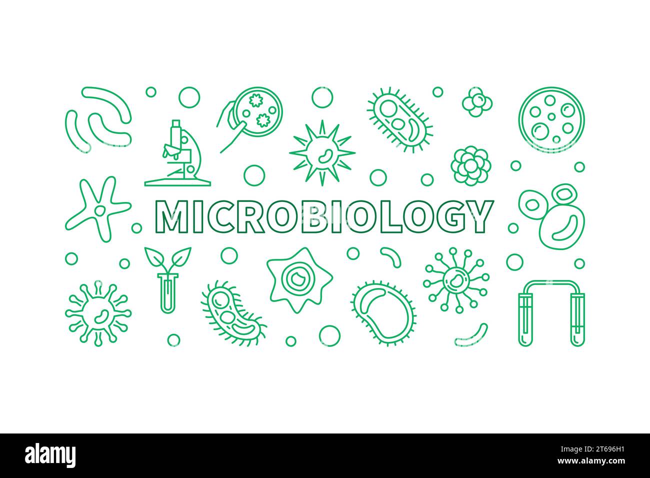 Microbiology horizontal banner. Vector bacteriology science green ...