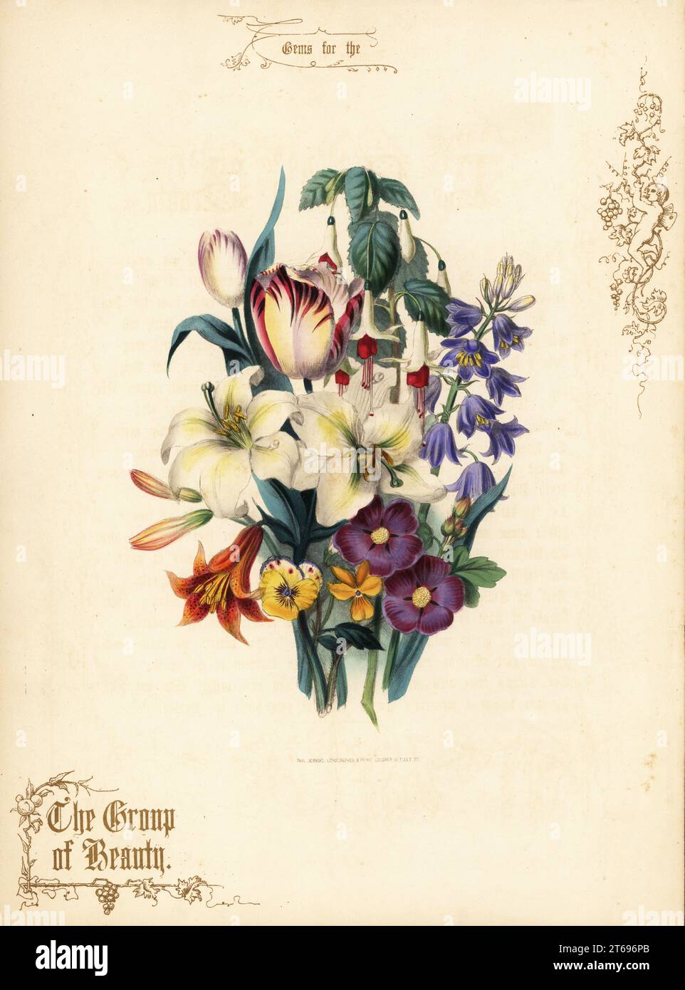 Bouquet of lilies, tulip, fuchsia, tiger lily. The Group of Beauty