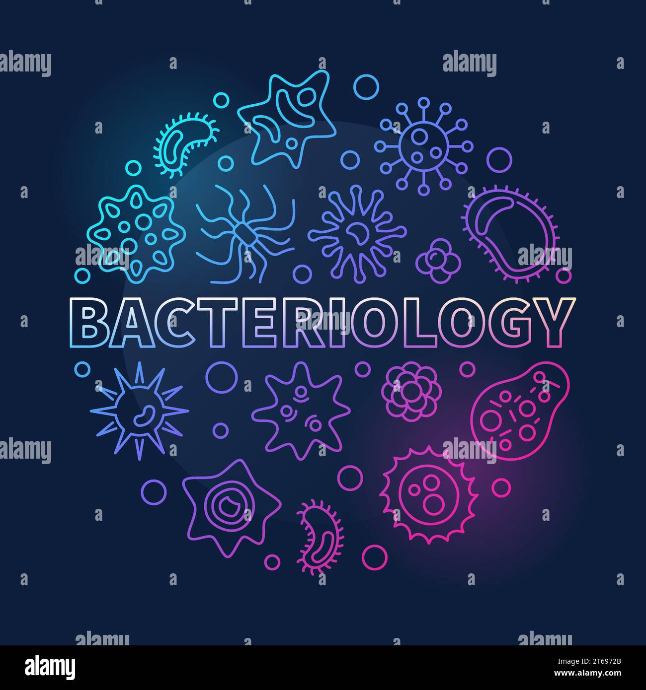 Bacteriology Round Vector Colored Bright Illustration In Thin Line Style On Dark Background 9184