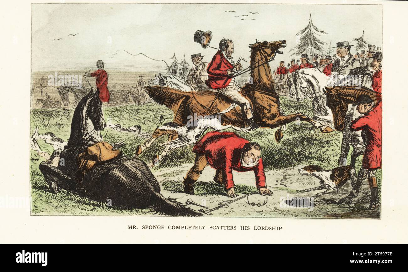 Huntsman losing control of his horse during a foxhunt, 19th century ...