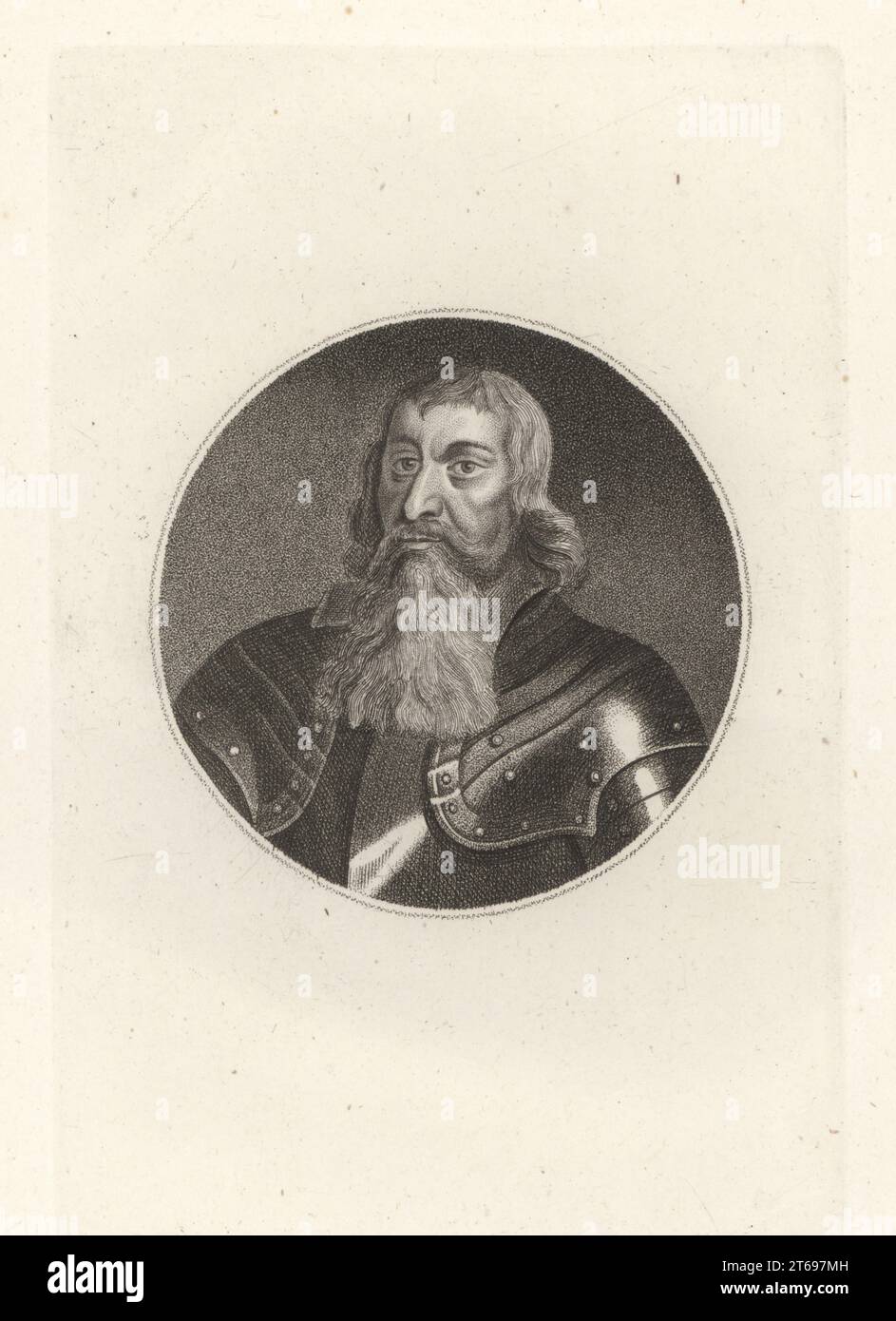 Ulick MacRichard Burke, 1st Marquess of Clanricarde, 2nd Earl of St Albans, 1604-1657, Anglo-Irish nobleman and Catholic Royalist in the Wars of the Three Kingdoms. Portrait with long beard in plate armour. From an original painting in the collection of Earl Spencer. Copperplate engraving from Samuel Woodburns Gallery of Rare Portraits Consisting of Original Plates, George Jones, 102 St Martins Lane, London, 1816. Stock Photo