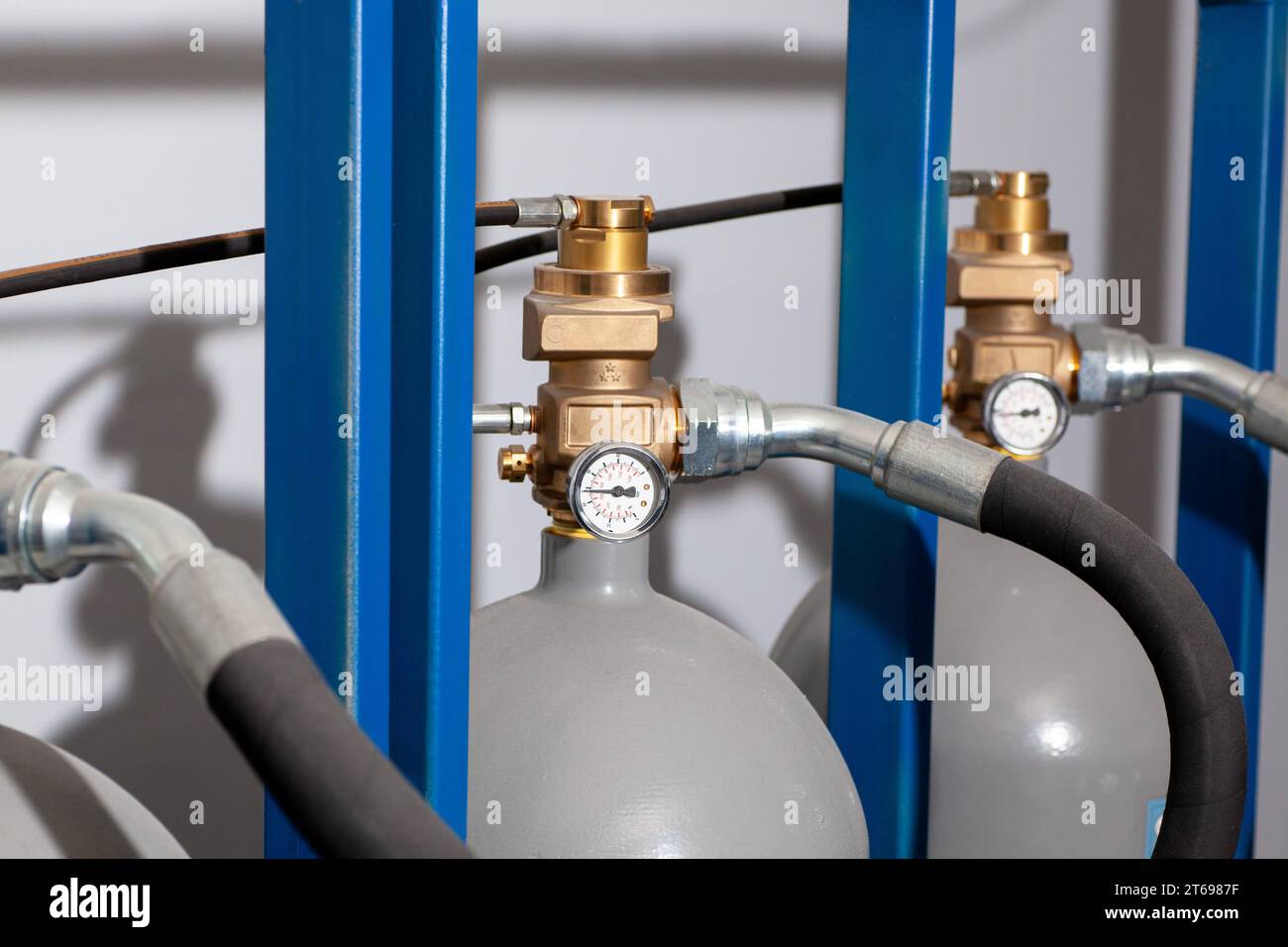 Gas cylinders for fire suppression. Safety equipment for fire control Stock Photo Alamy