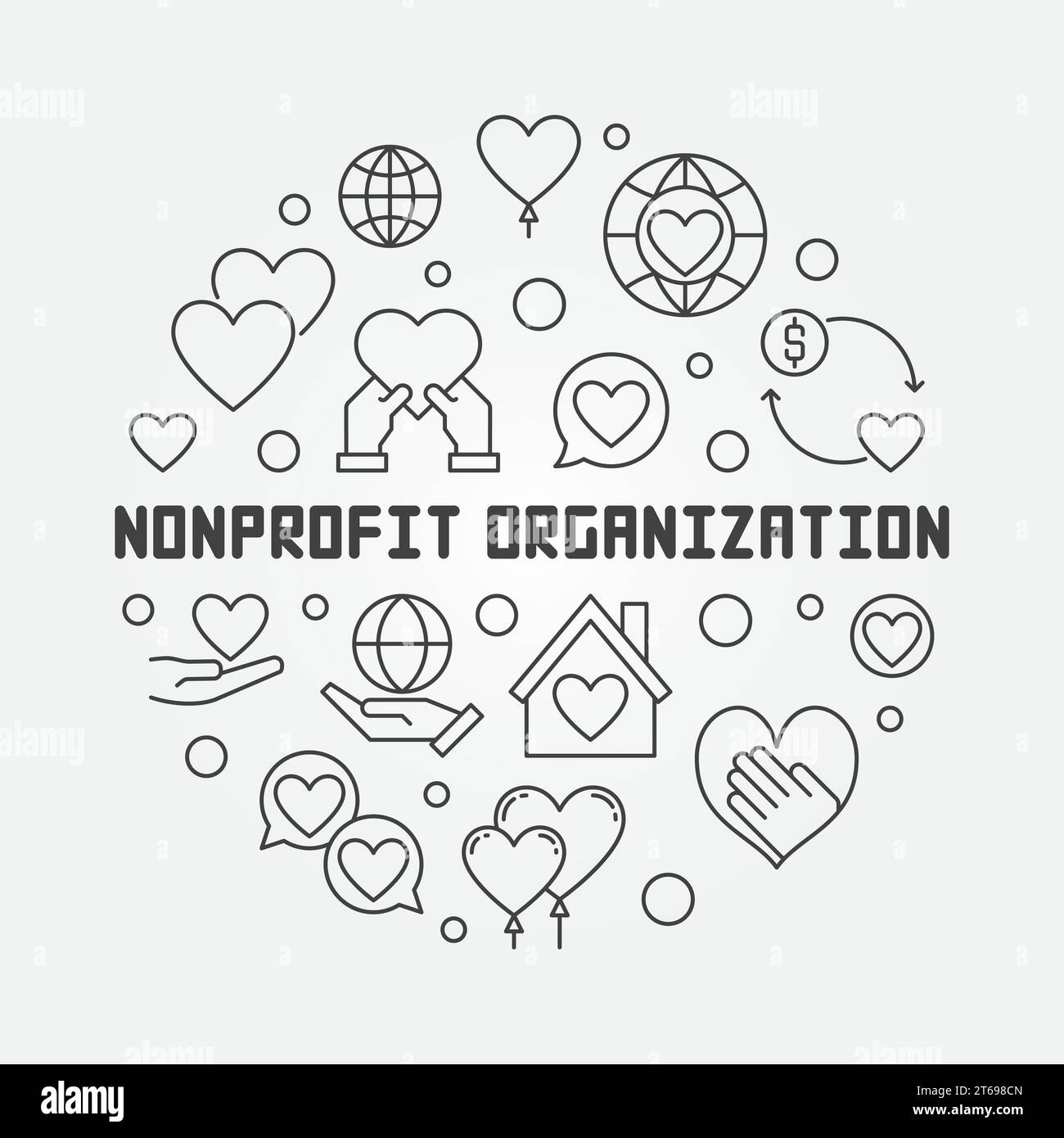 Nonprofit organization round vector illustration in thin line style Stock Vector