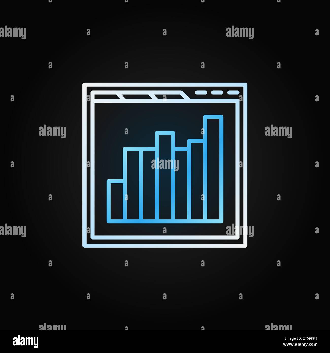 Browser with bar chart vector icon or design element in thin line style on dark background Stock Vector