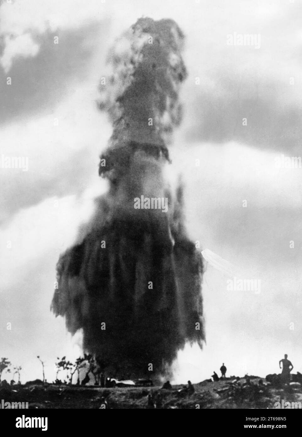 Artillery fire from American naval guns on Okinawa. [automated translation] Stock Photo