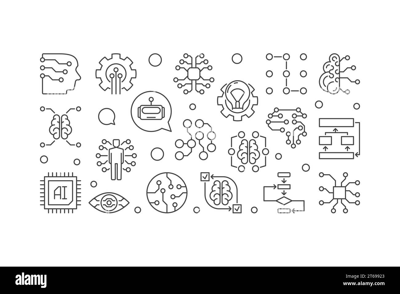 AI horizontal line banner. Artificial Intelligence vector outline ...