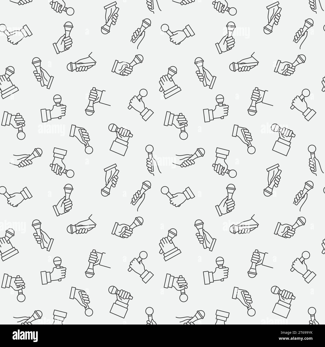 Hand with Microphone vector concept minimal seamless pattern in thin line style Stock Vector