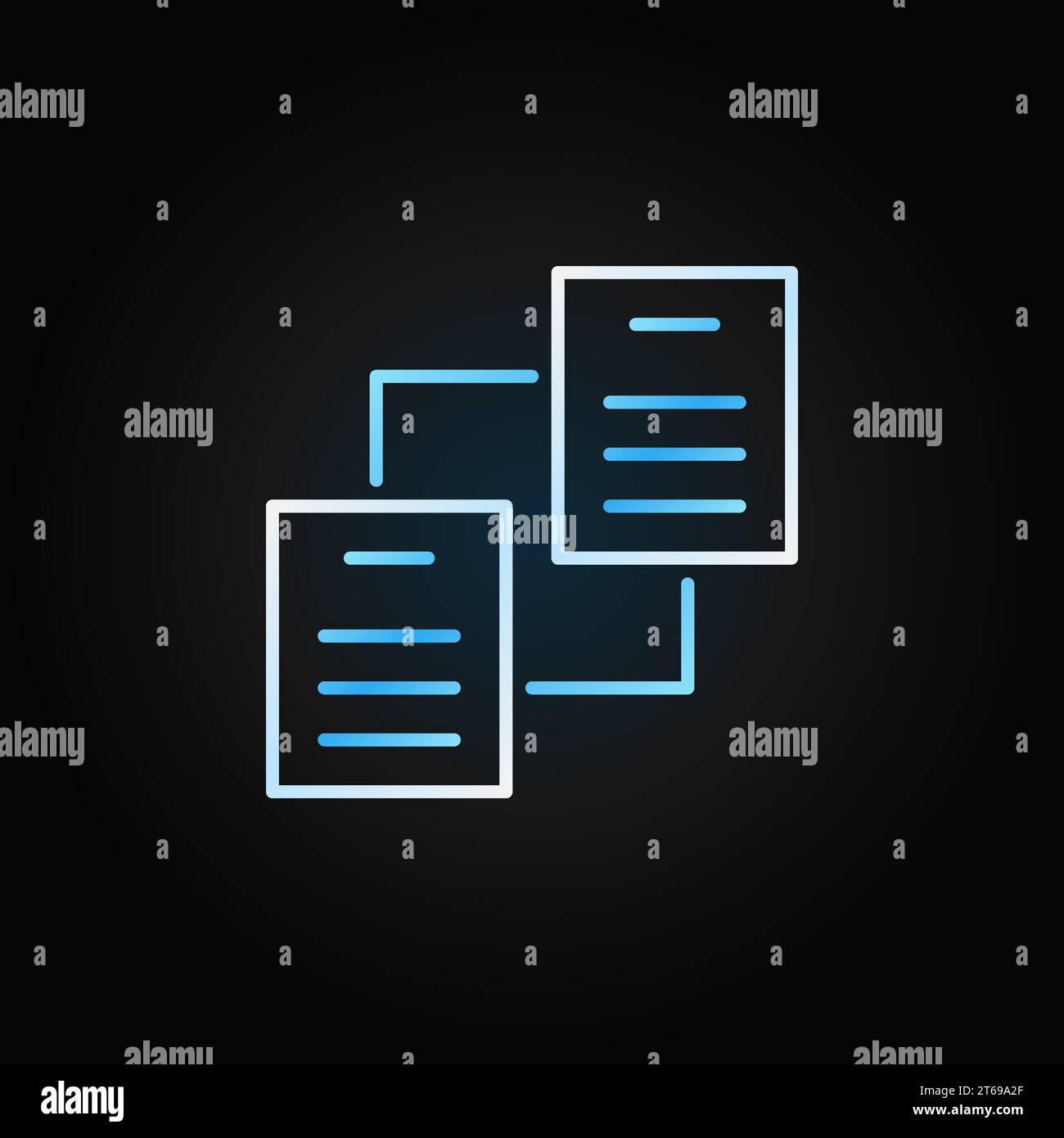 Two Document papers linear vector colored icon or symbol on dark background Stock Vector