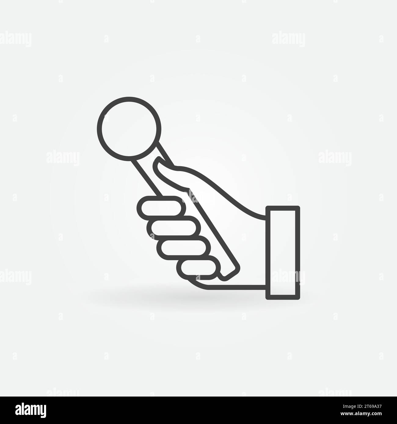 Mic in Hand outline vector concept simple icon or design element Stock Vector
