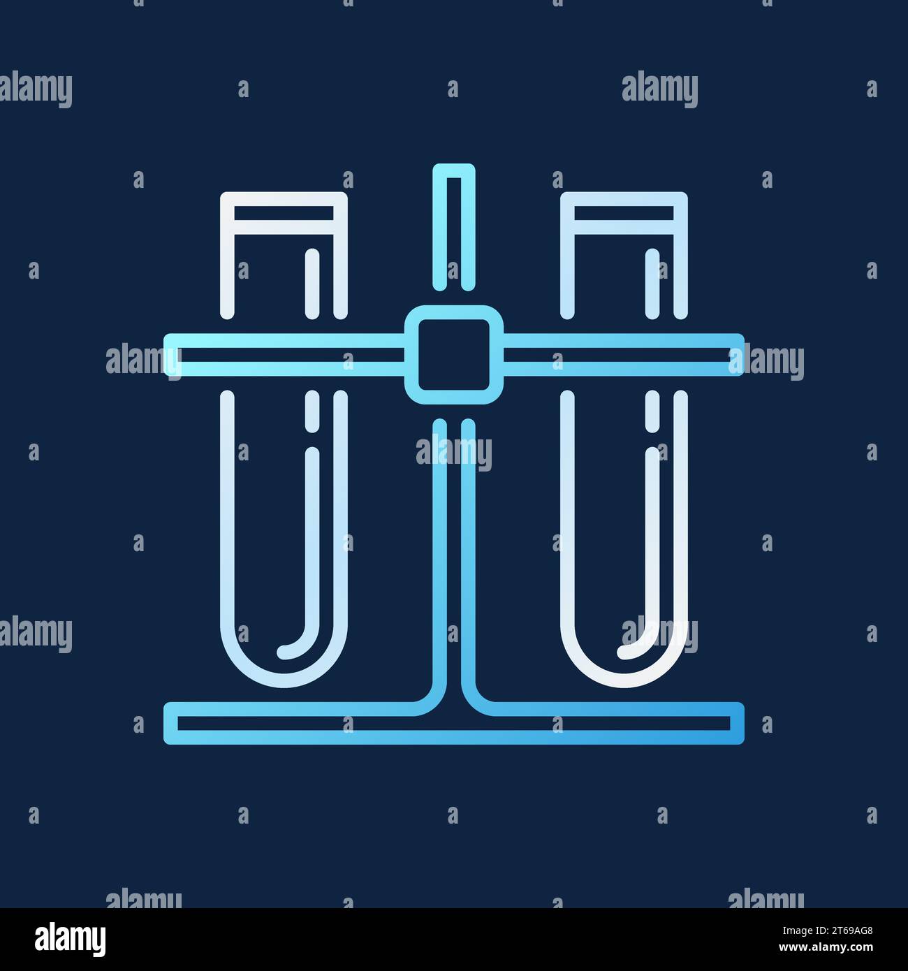 Two Test-Tubes on rack vector linear colored concept icon on dark background Stock Vector
