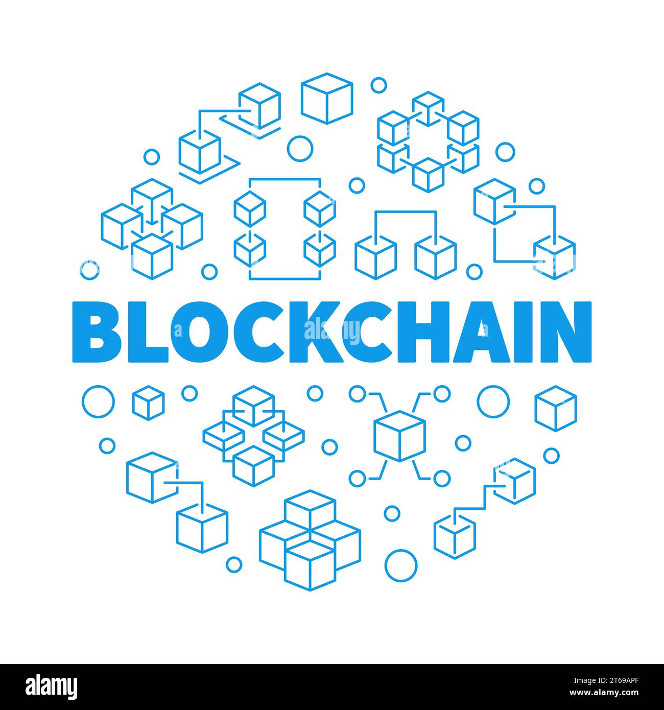 Vector Blockchain blue round concept illustration in thin line style ...