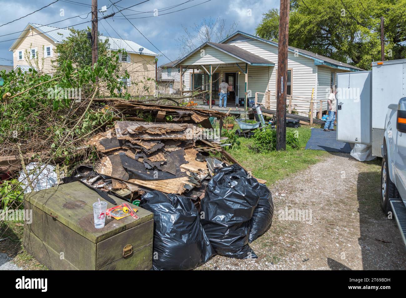 Team of volunteers with 8 Days of Hope faith based charity repairing a home that was flooded in Houston, Texas Stock Photo