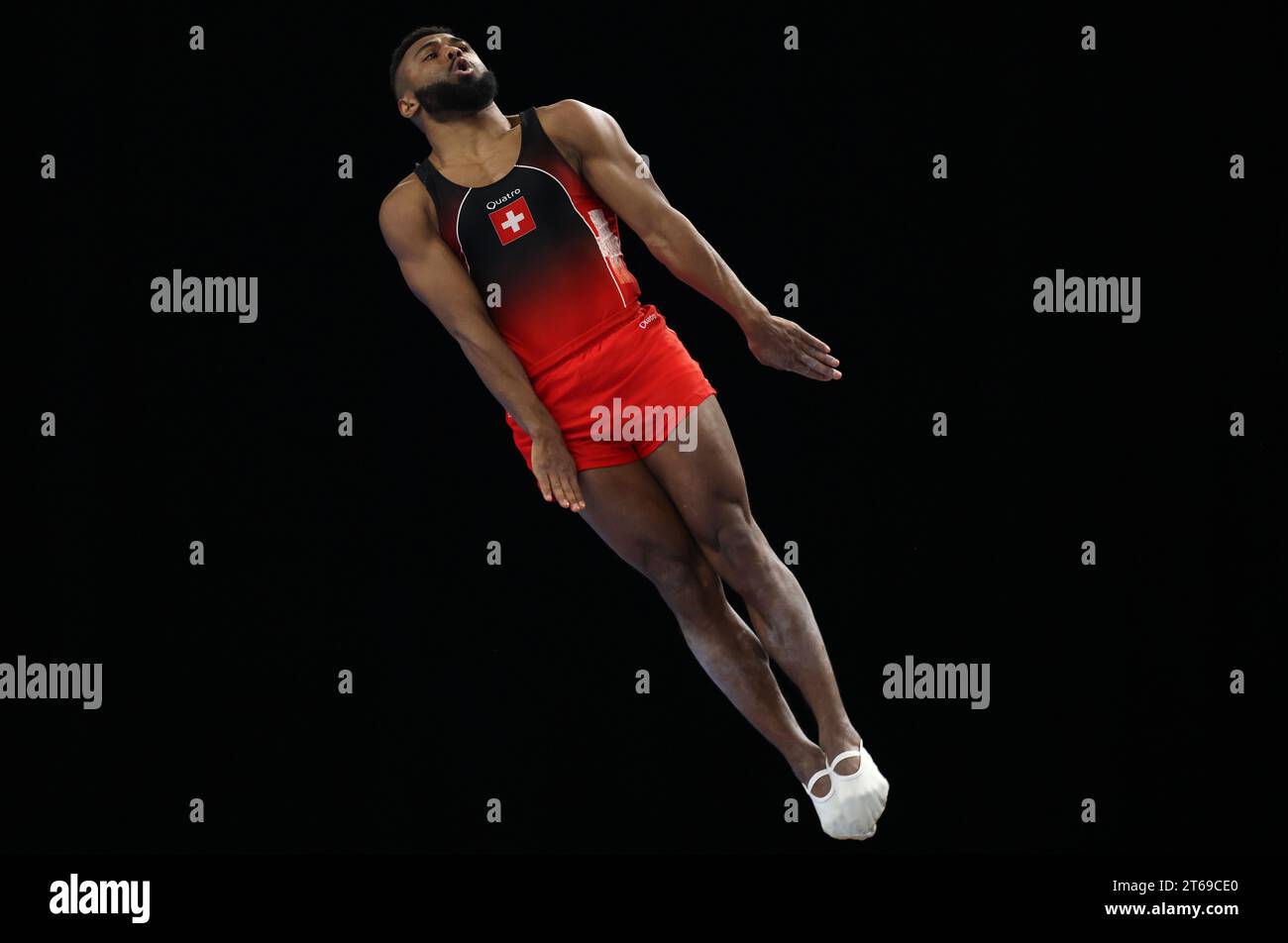 Switzerland's Simon Progin competes in the Men's Trampoline Qualifications during day one of the 2023 FIG Trampoline Gymnastics World Championships at the Utilita Arena, Birmingham. Picture date: Thursday November 9, 2023. Stock Photo