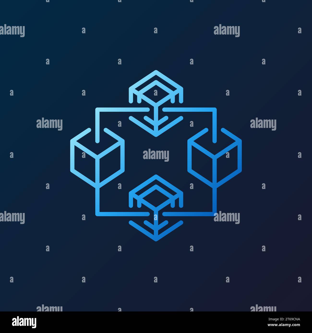 Blockchain crypto vector blue line icon or design element on dark background Stock Vector