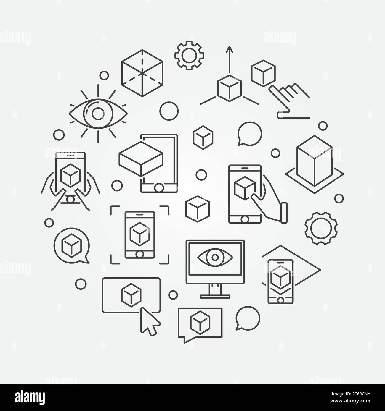 Augmented reality circular vector illustration made with AR line icons Stock Vector