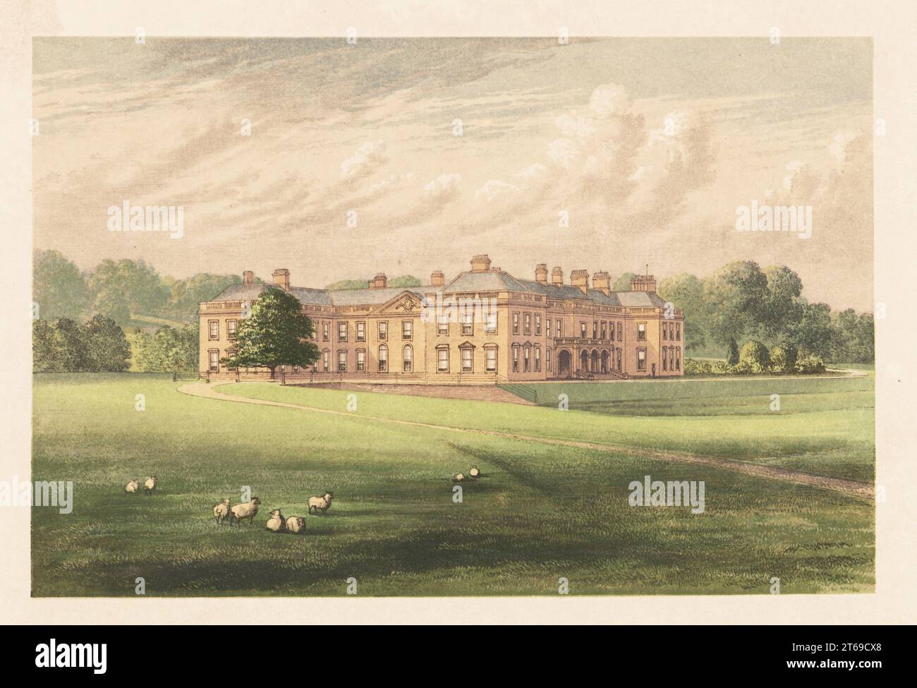 Holme Lacy House Herefordshire, England. Mansion built in the 16th century and remodeled in the 17th century by John, 2nd Viscount Scudamore. Home of Henry Scudamore-Stanhope, 9th Earl of Chesterfield. Colour woodblock by Benjamin Fawcett in the Baxter process of an illustration by Alexander Francis Lydon from Reverend Francis Orpen Morriss A Series of Picturesque Views of the Seats of Noblemen and Gentlemen of Great Britain and Ireland, William Mackenzie, London, 1880. Stock Photo