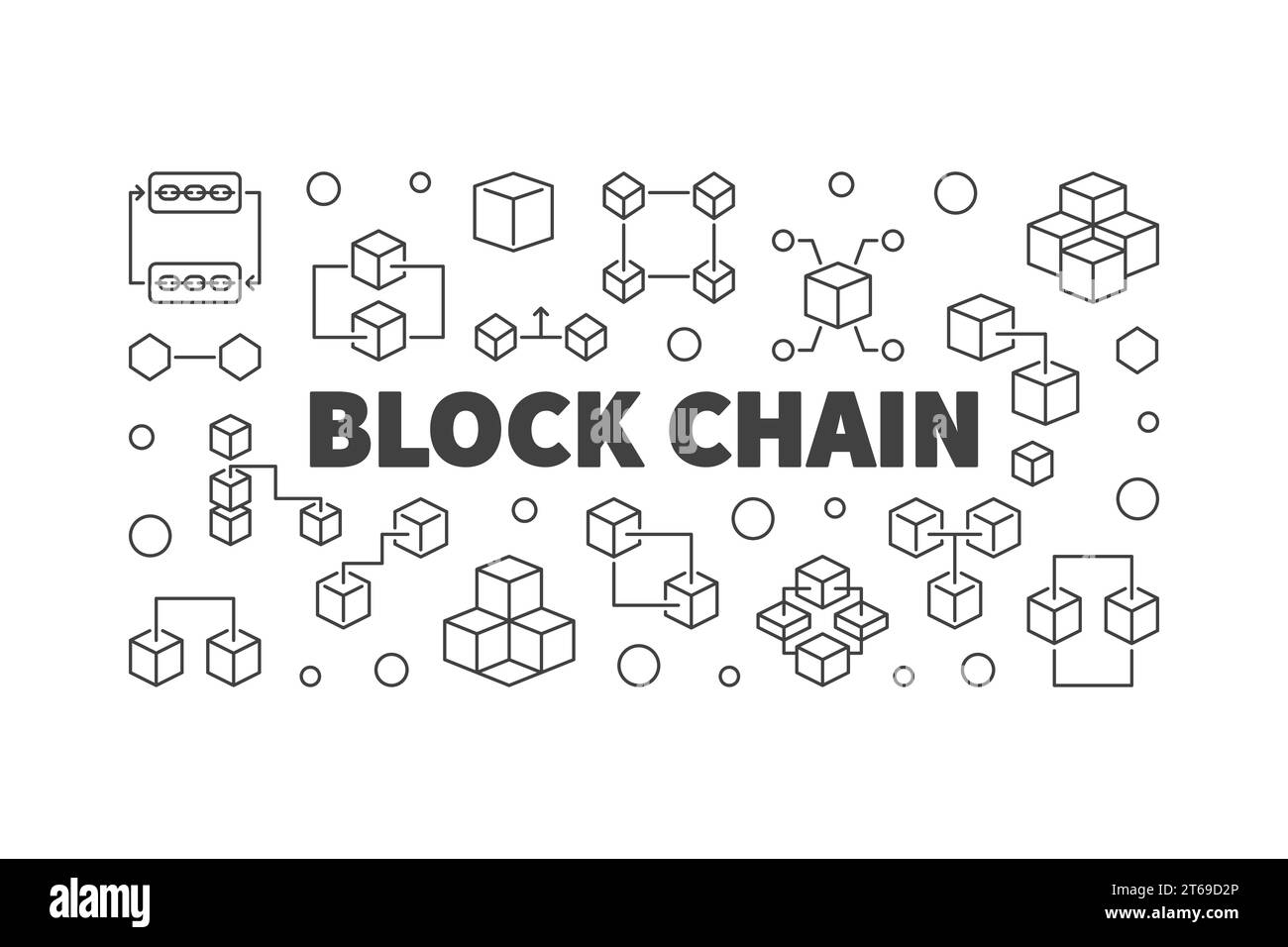 Block Chain cryptocurrency concept banner in outline style. Vector ...