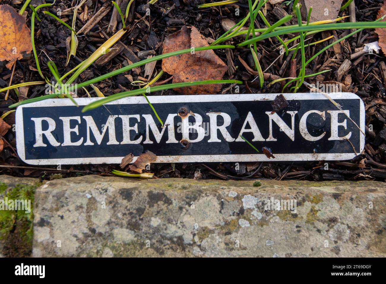 Beaconsfield, UK. 9th November, 2023. A remembrance sign by the War Memorial in Beaconsfield, Buckinghamshire for Armistice Day and Remembrance Sunday this weekend. There are concerns that the Pro-Palestine march in London and other towns across the UK this weekend could result in violence on the streets. Credit: Maureen McLean/Alamy Live News Stock Photo