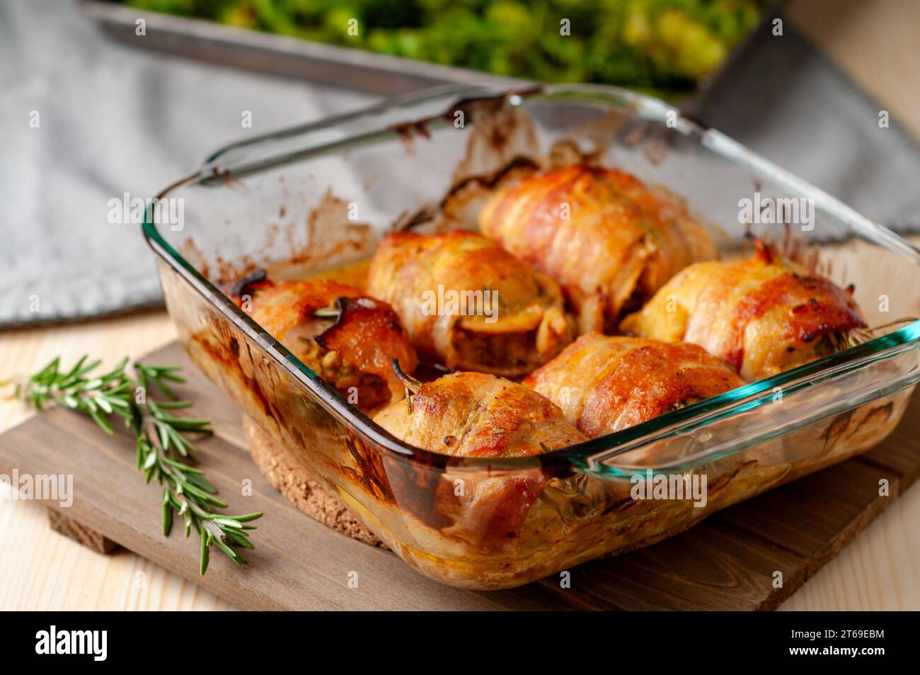 Bacon Wrapped HoneyMustard Boneless Skinless Chicken Thighs with Herbs