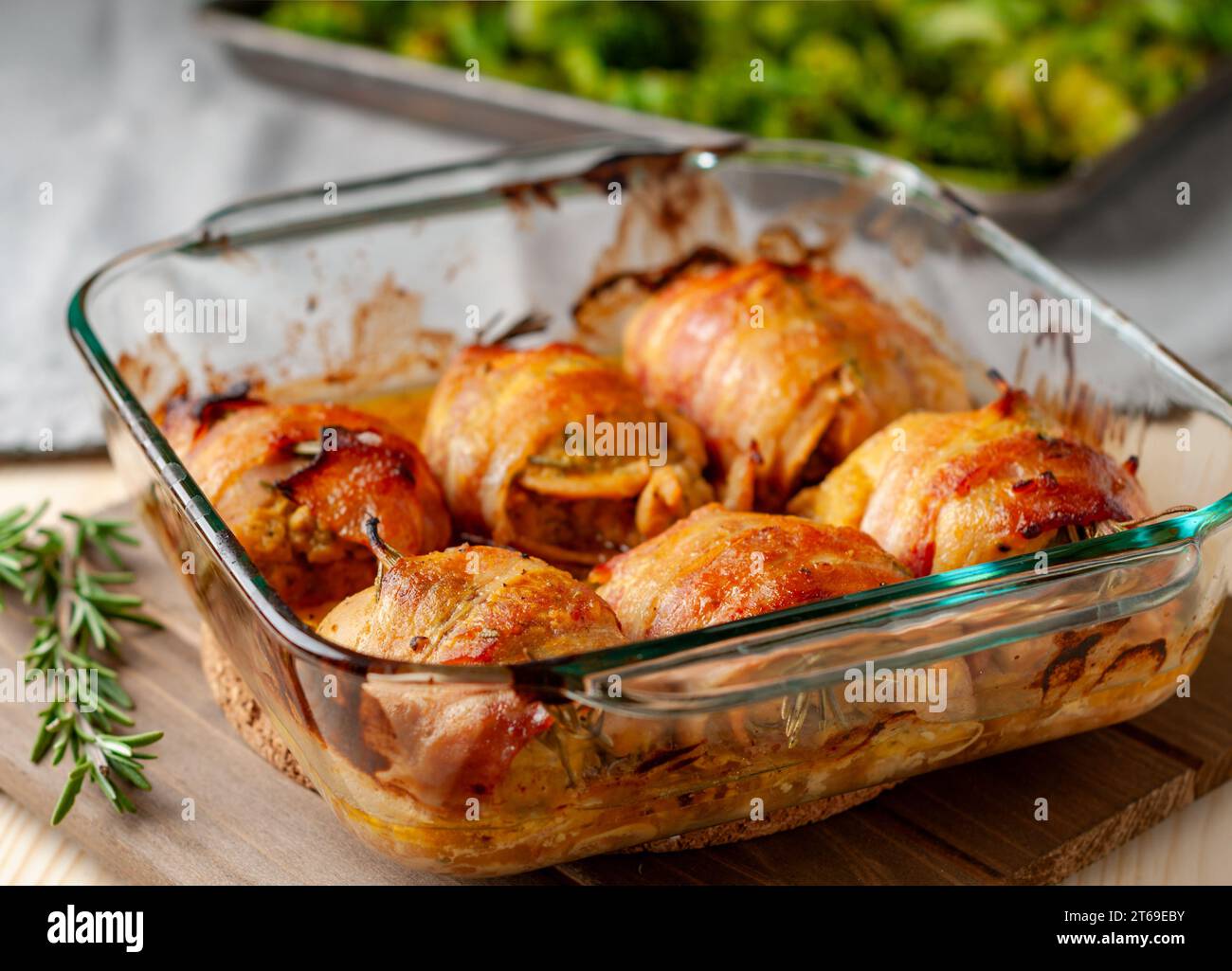 Bacon Wrapped HoneyMustard Boneless Skinless Chicken Thighs with Herbs