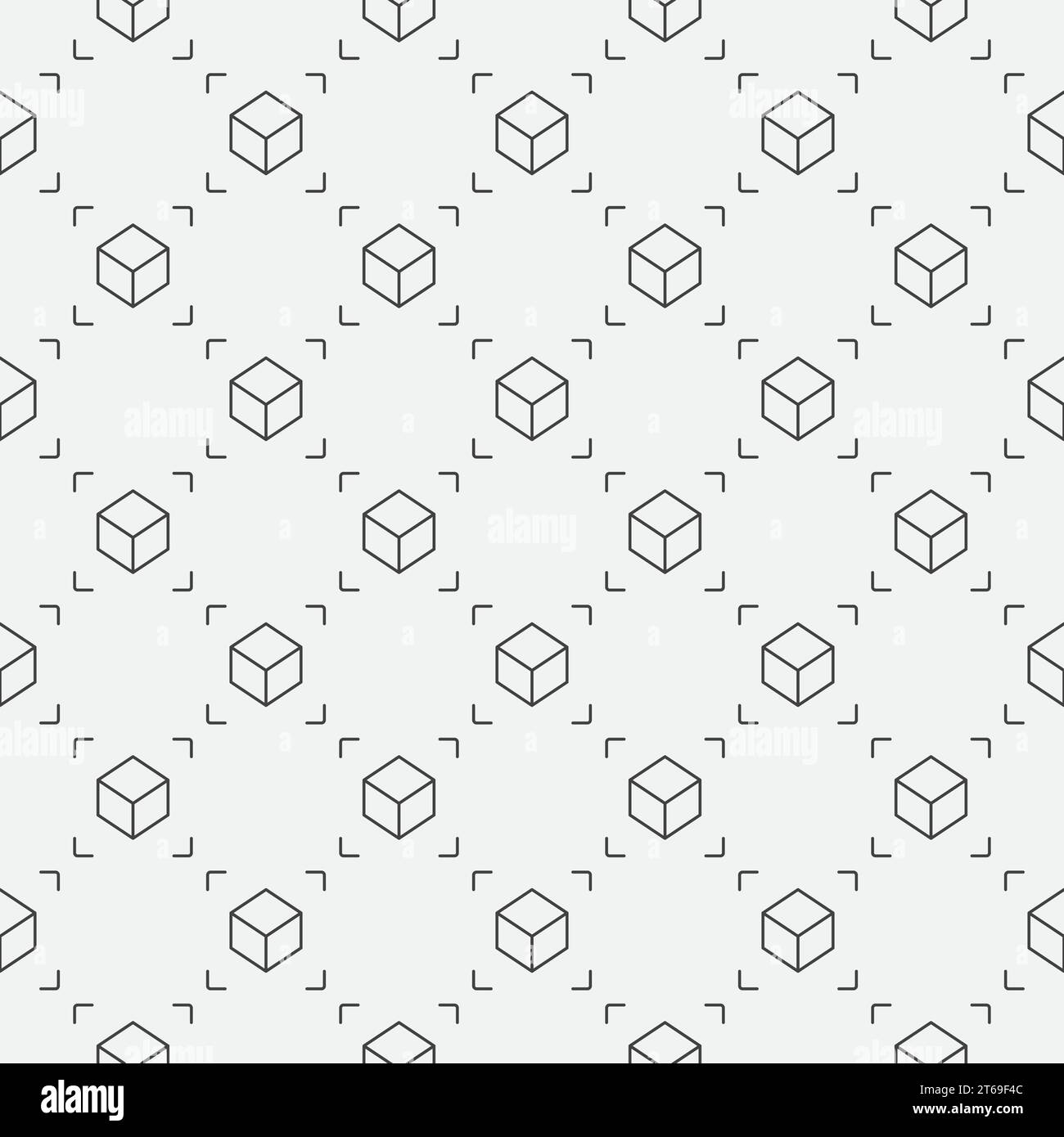 Augmented Reality vector minimal seamless pattern or background made with outline cube icon Stock Vector