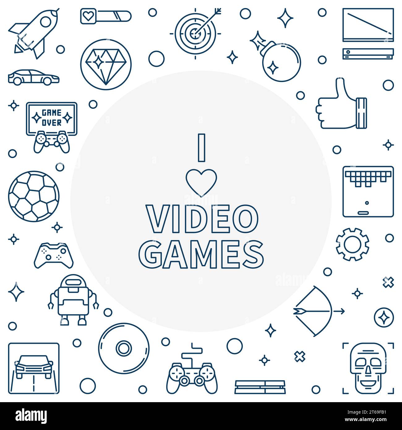 I Love Video Games vector concept outline frame or illustration Stock Vector