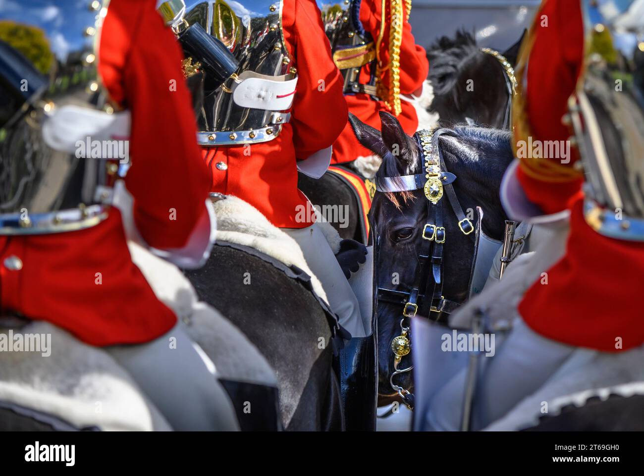 Members of the Household Cavalry waing during King Charles' first State Opening of Parliament as king. 7th November 2023 Stock Photo