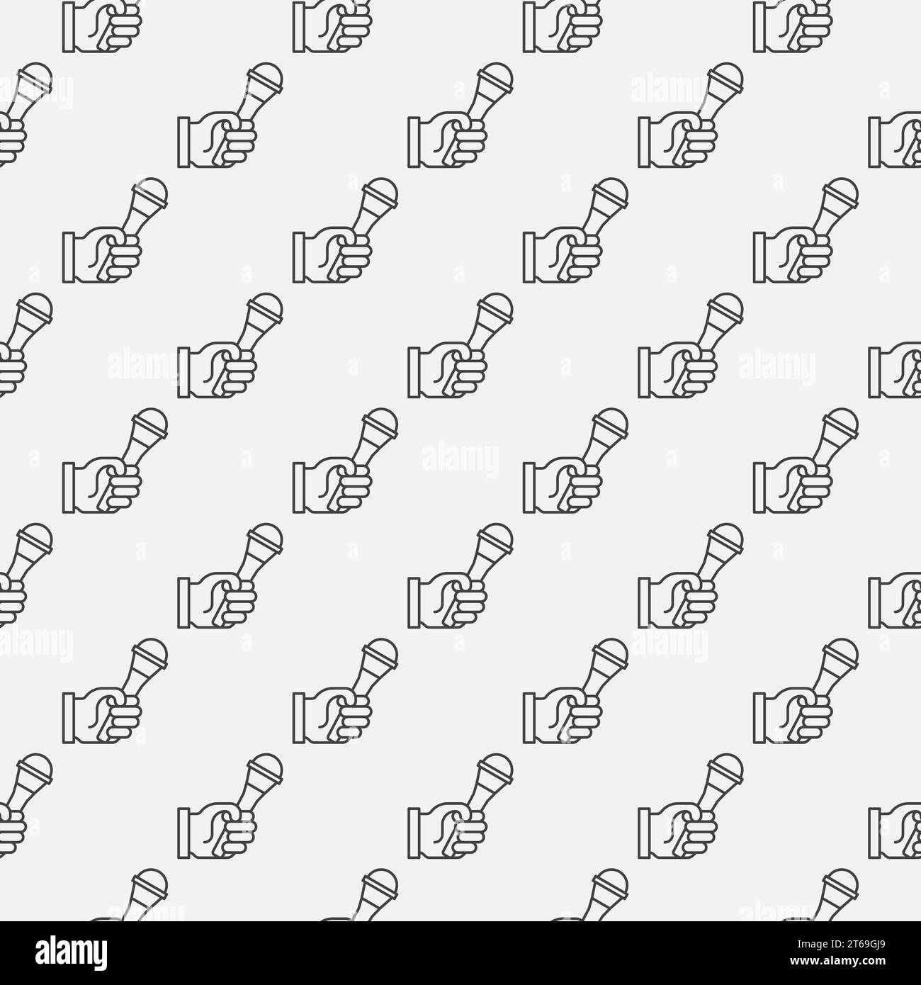 Hand with Microphone concept linear seamless pattern. Vector background Stock Vector
