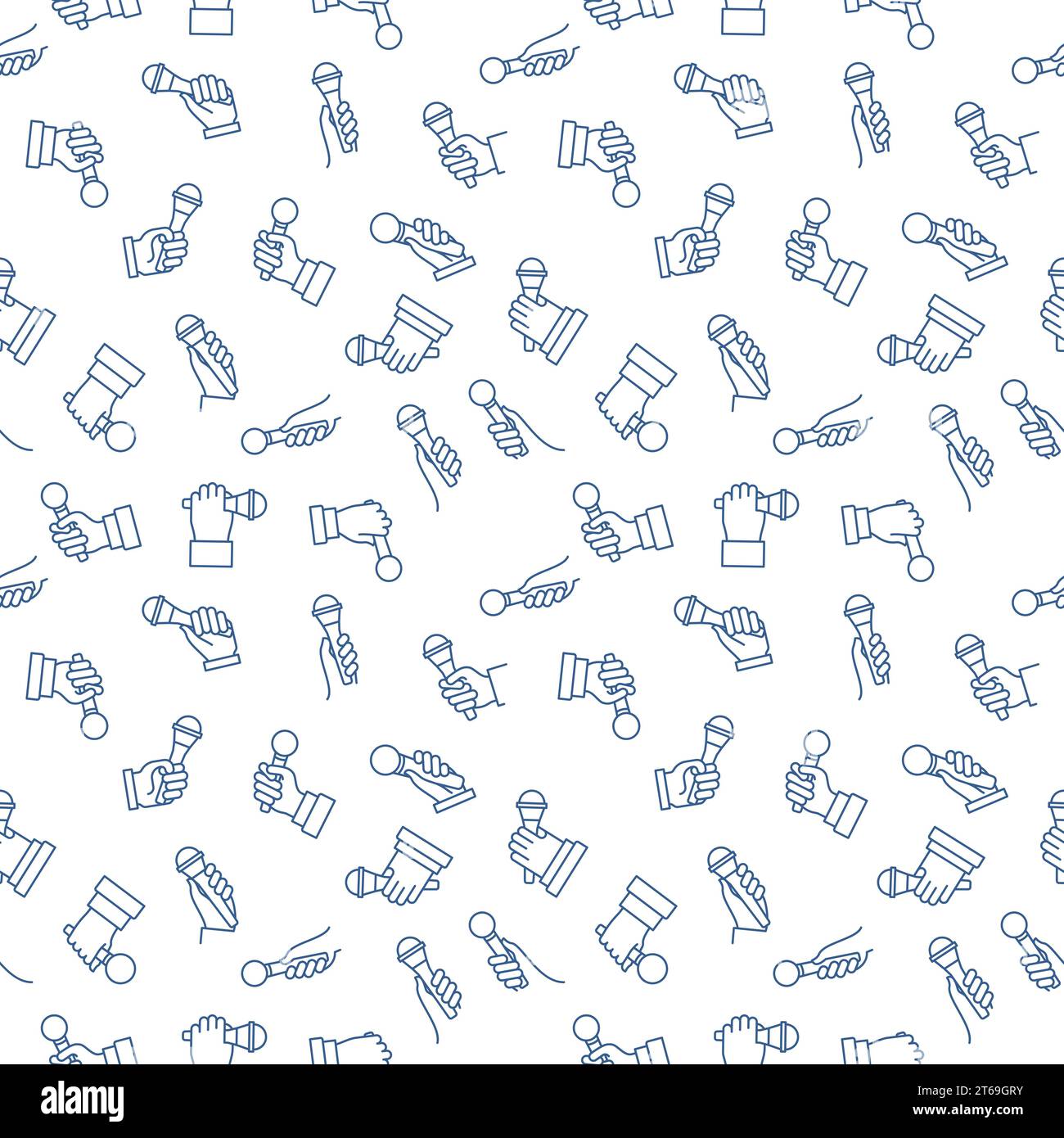 Microphone in Hand vector creative seamless pattern in thin line style Stock Vector