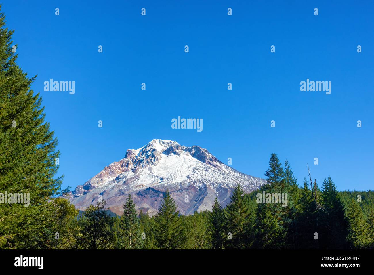 Elevation 11,249 makes Mt Hood the highest Volcanic Peak in Oregon one of many in the Cascade Mountain Range. Stock Photo