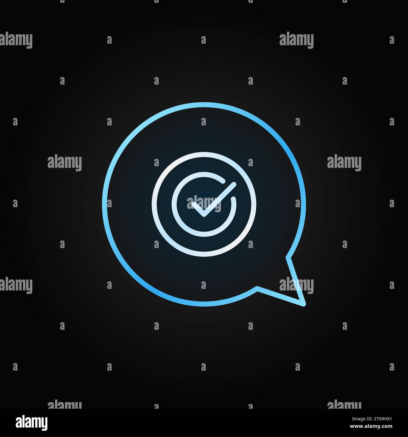 Speech Bubble with Check Mark vector colored linear icon or logo element on dark background Stock Vector
