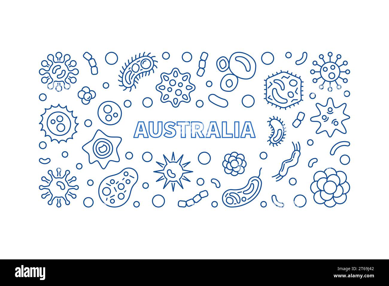 Coronavirus in Australia vector blue concept thin line horizontal illustration or banner Stock Vector
