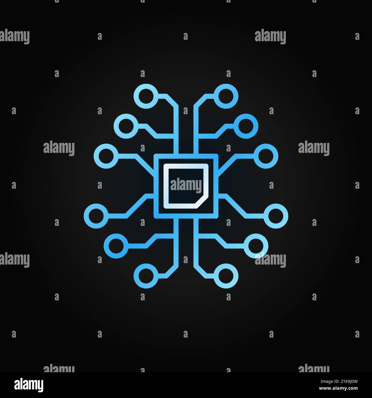 AI brain with chip creative outline icon or logo element on dark background Stock Vector