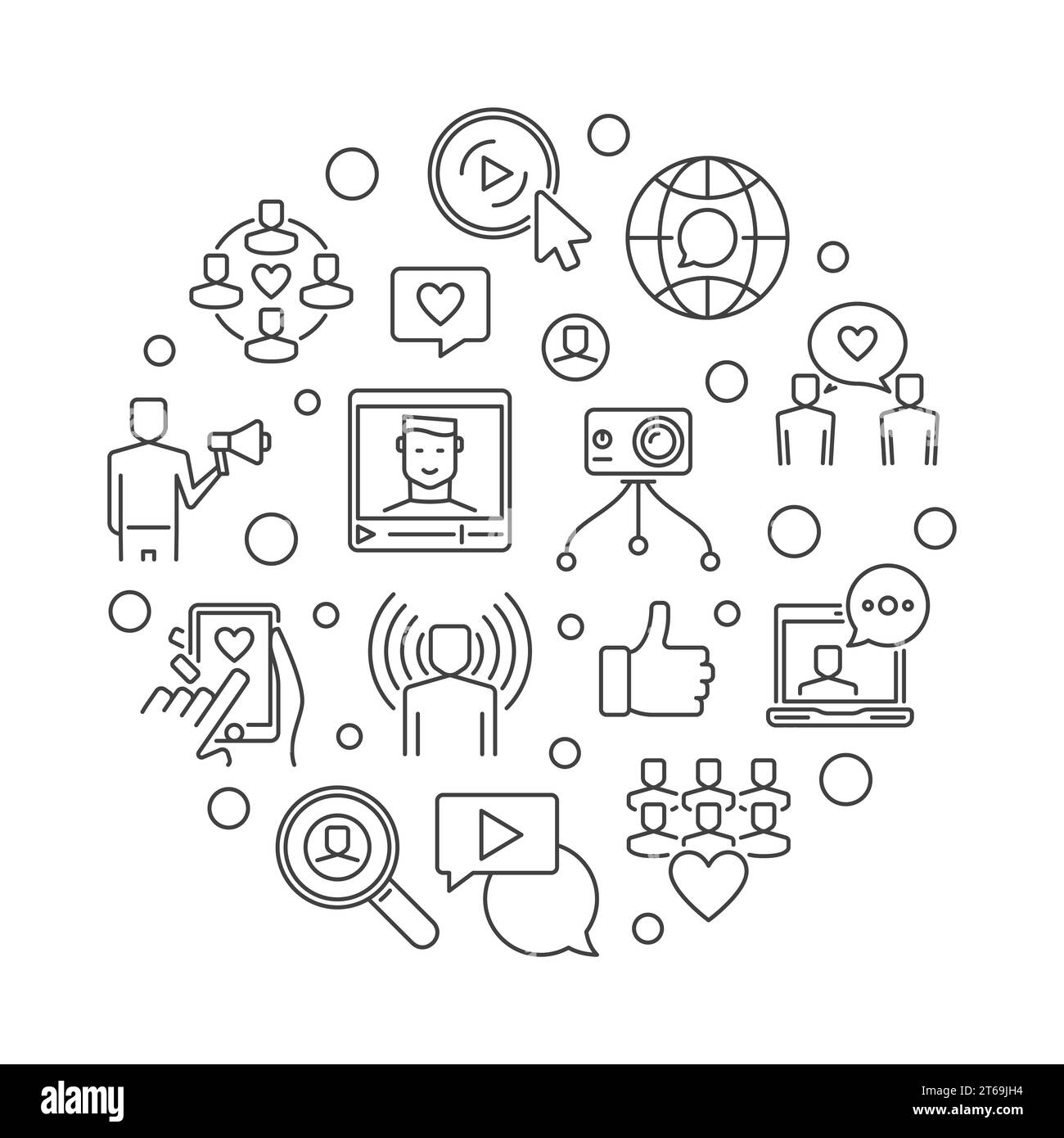 Influencer vector round social media concept linear illustration Stock ...
