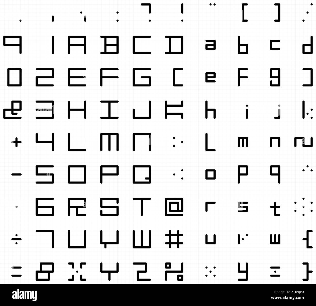 A font design. 10 x 9 characters each on a 5 x 5 lattice Stock Photo