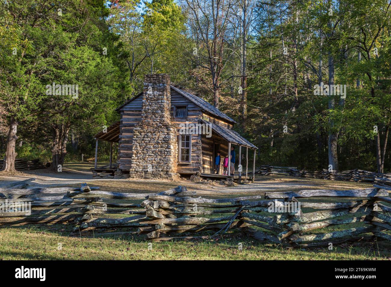 Historic John Oliver homestead along drive through Cades Cove in the Great Smoky Mountains National Park Stock Photo