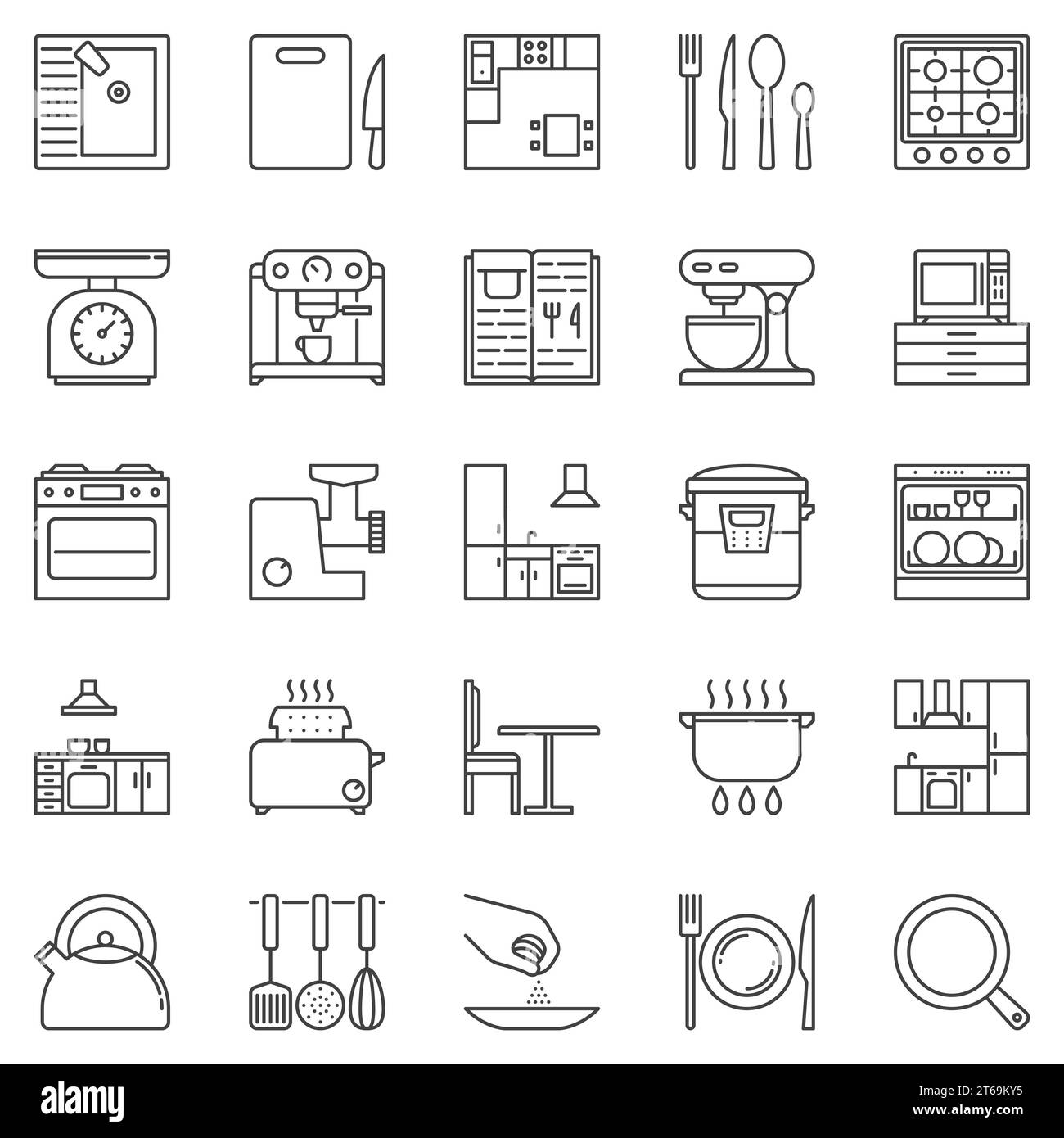 Kitchen outline icons set - vector Furniture, Appliances and Utensils ...