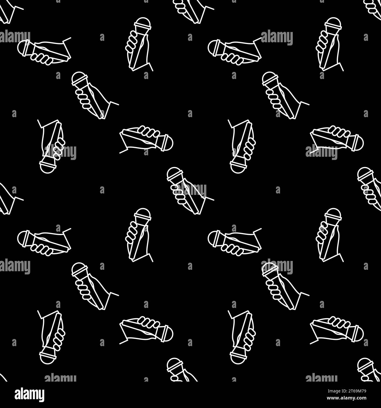 Hand with microphone linear vector dark concept seamless pattern Stock Vector