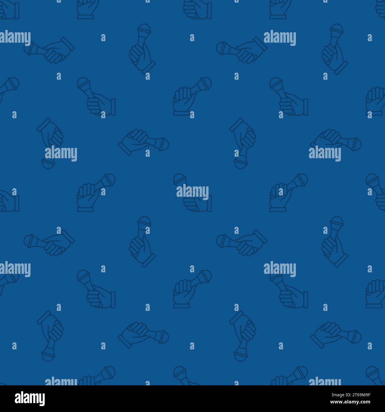 Hand with Mic outline vector dark blue seamless pattern Stock Vector