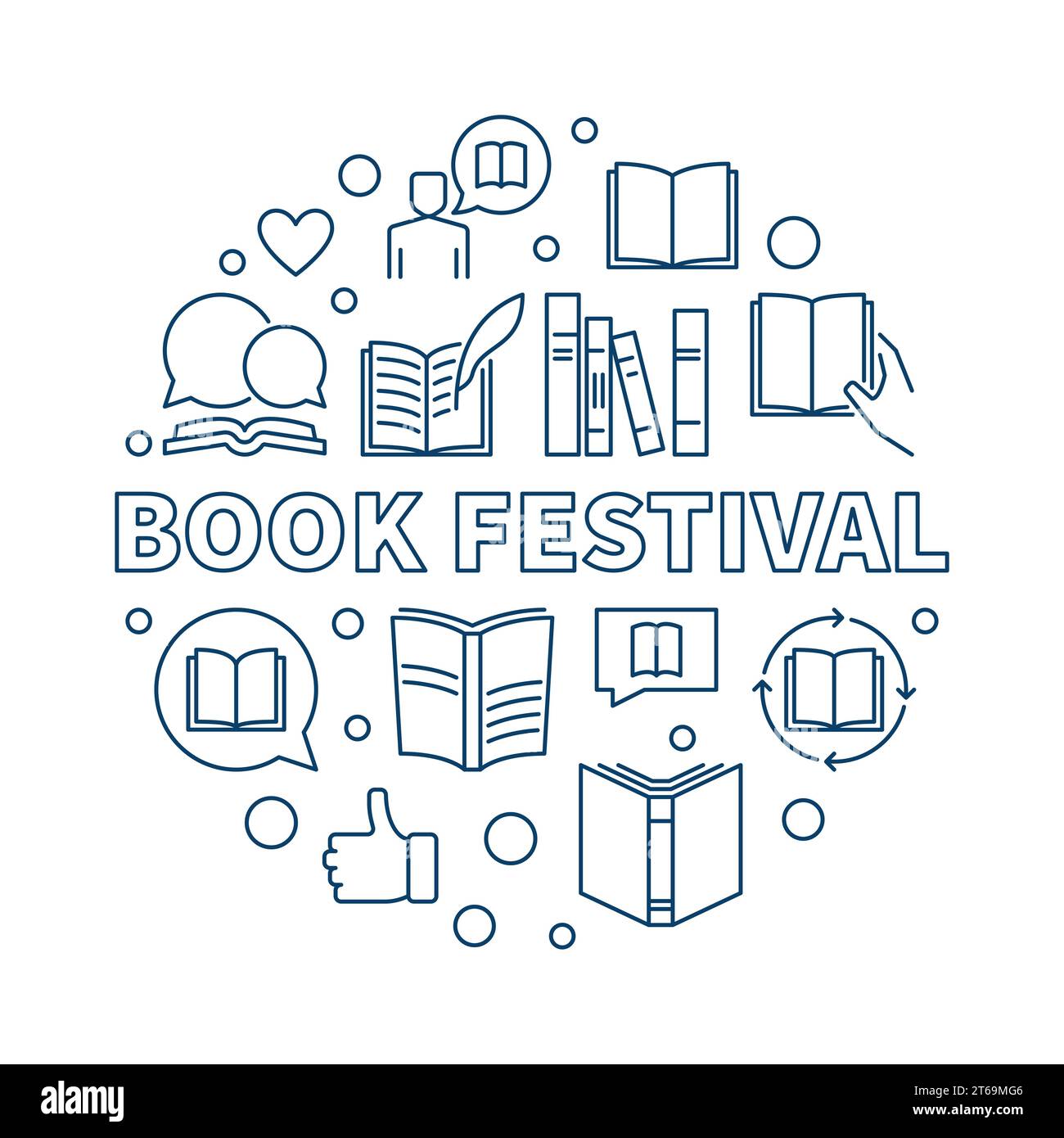 Book Festival concept round vector illustration made with outline books ...