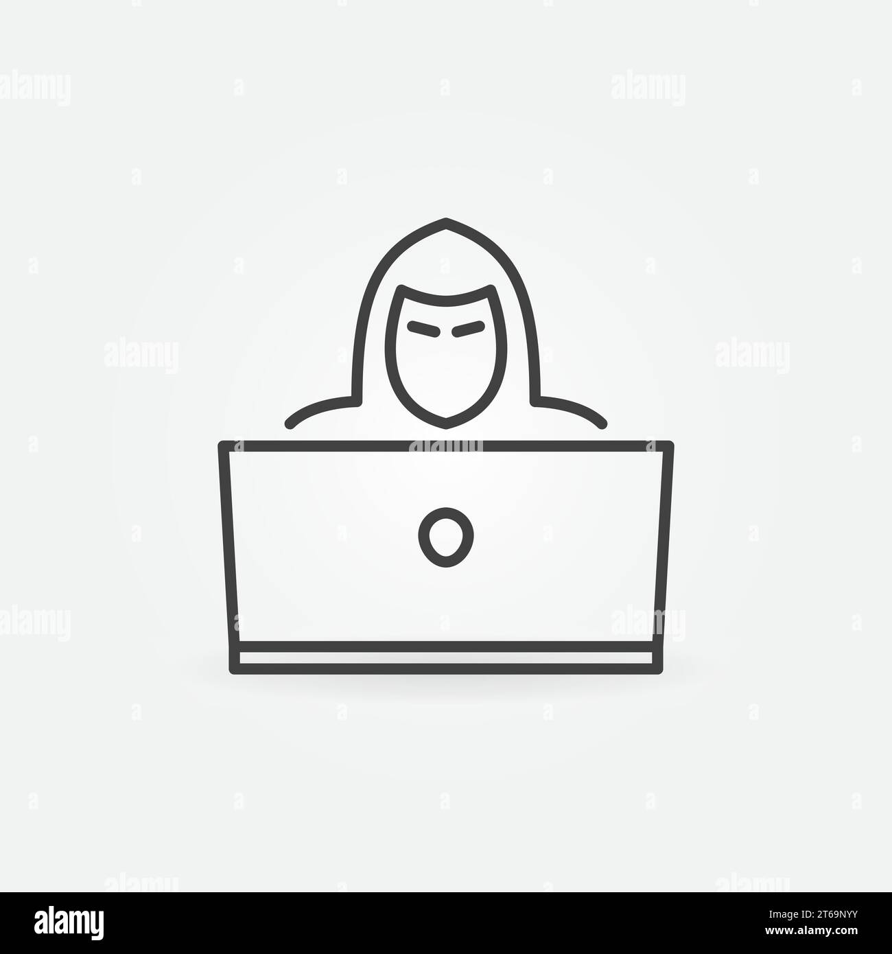 Hacker outline icon. Man with Laptop vector concept linear symbol Stock Vector