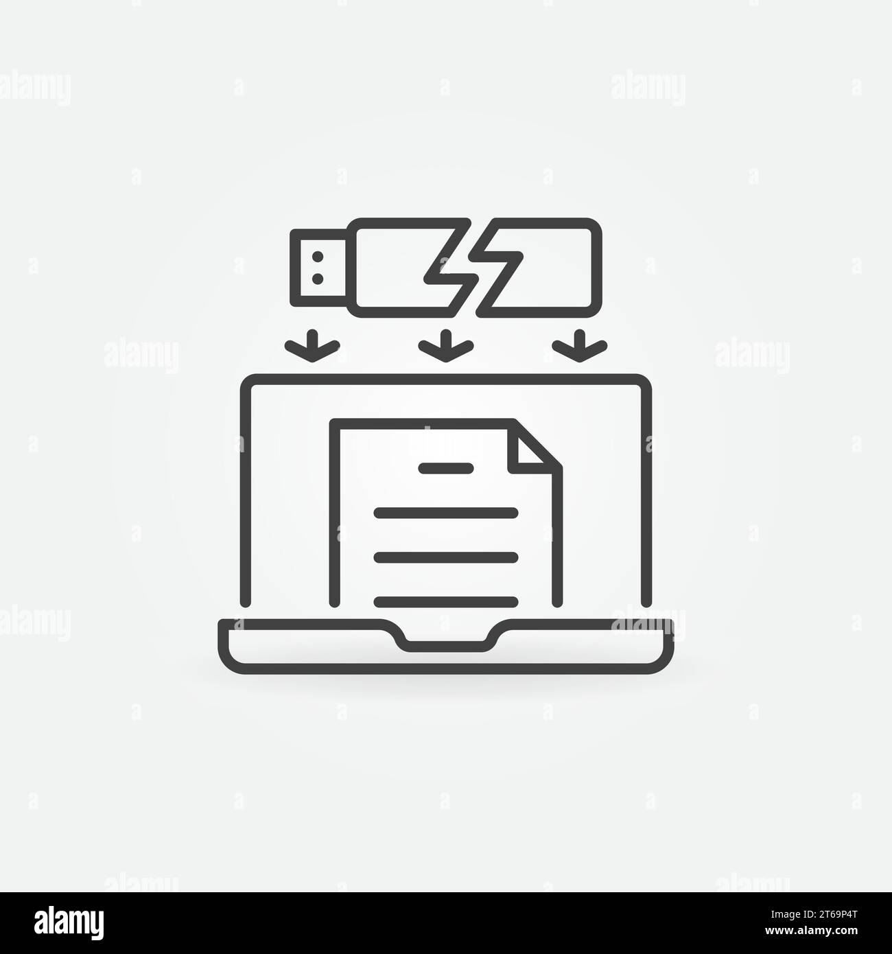 Data Recovery from a Broken USB Drive on Laptop vector concept outline icon or sign Stock Vector