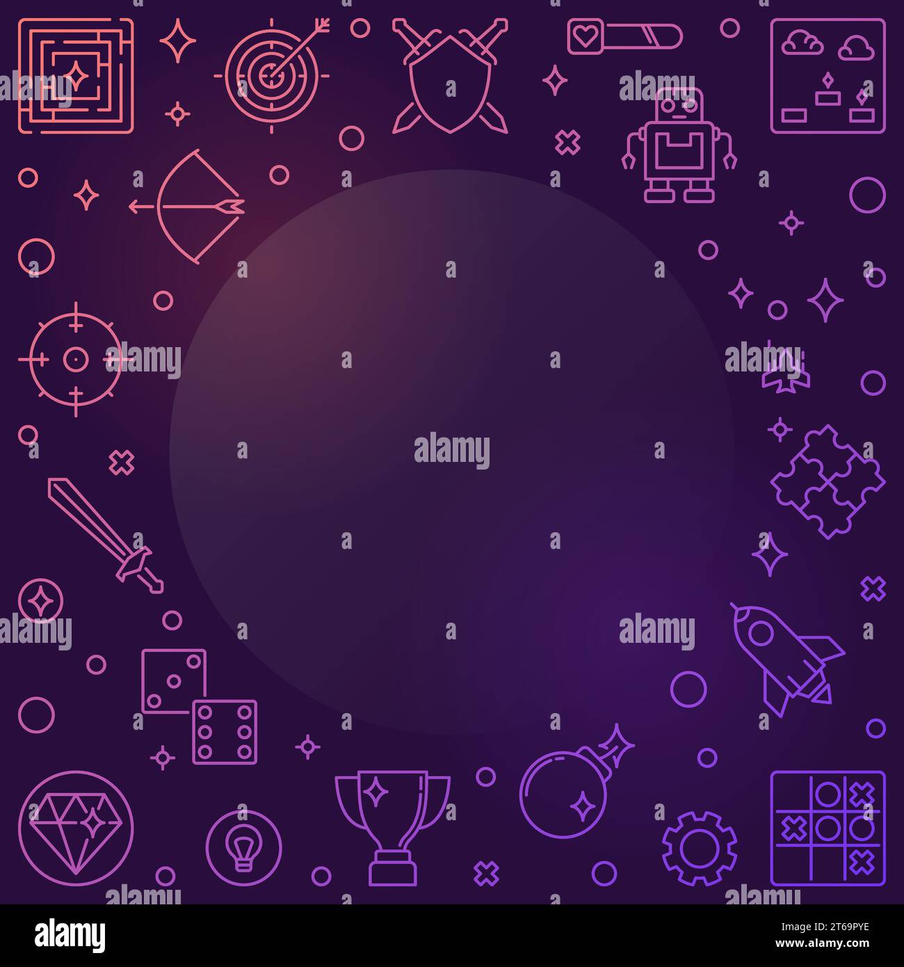 Video Games colorful outline frame. Vector Game concept linear ...