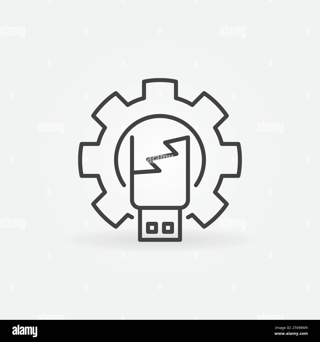 Broken USB in Gear vector concept icon or symbol in thin line style ...