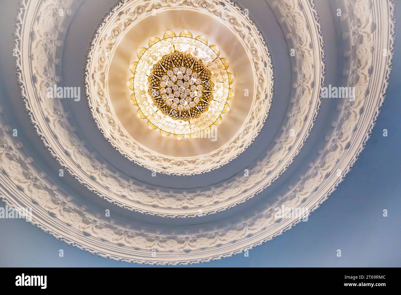 Ornate recessed light fixtures in the ceiling of the Guan Yin (Goddess of Mercy) statue at Wat Huay Pla Kang Temple in Chiang Rai province of Thailand Stock Photo